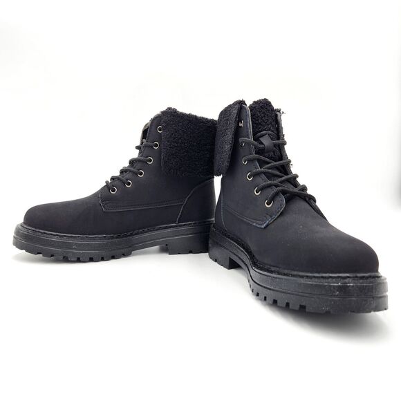 Olivia Miller Women Black Nicolette Faux Sherpa Lace-up Combat Boots Size 8.5 - Picture 4 of 7